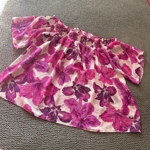 NWT Rachel Roy Womens Floral Chiffon Knit Off Shoulder Blouse, Purple, Large